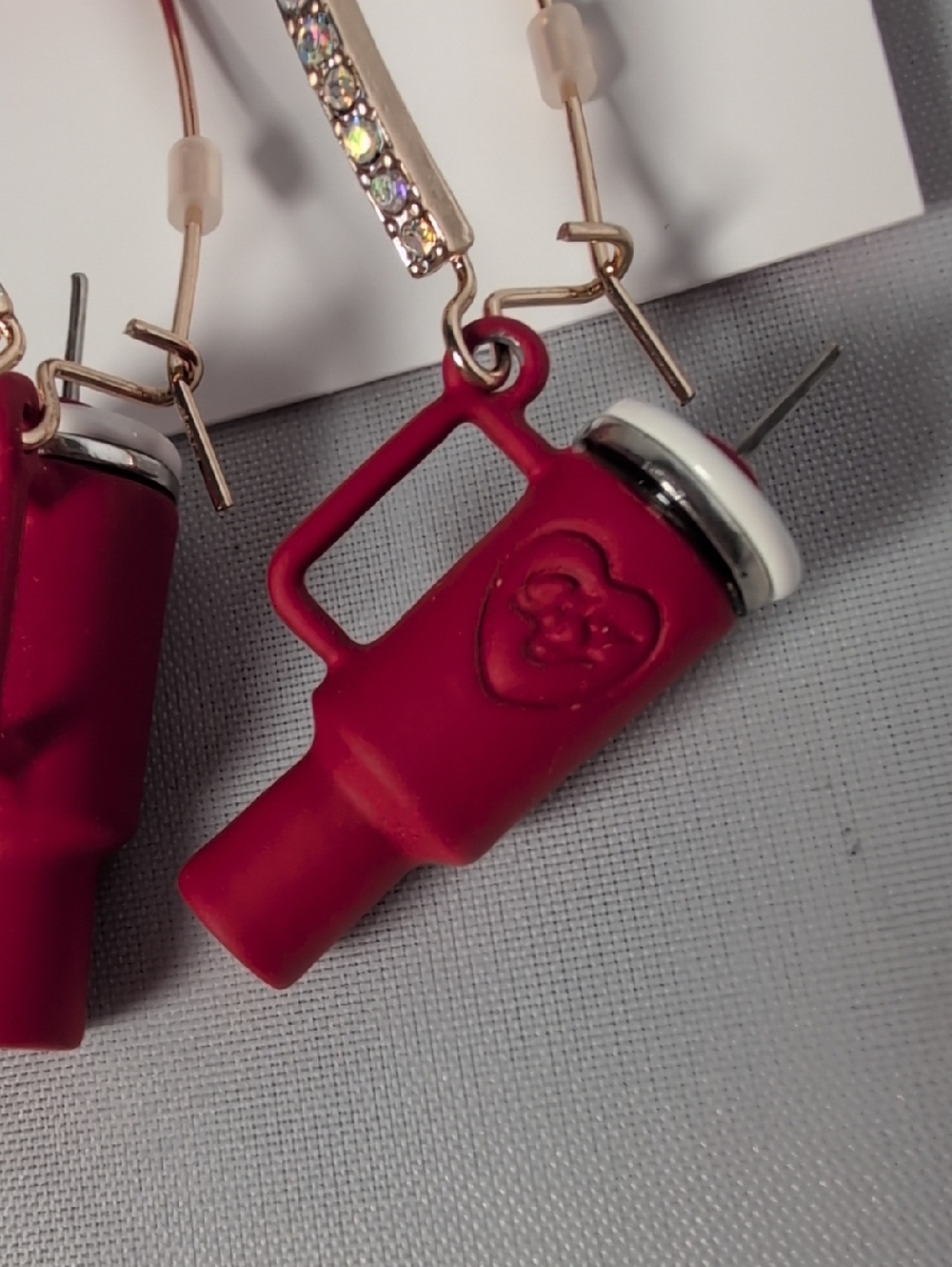 Betsey Johnson Red Tumbler Cup Drop Earrings - Picture 2 of 5